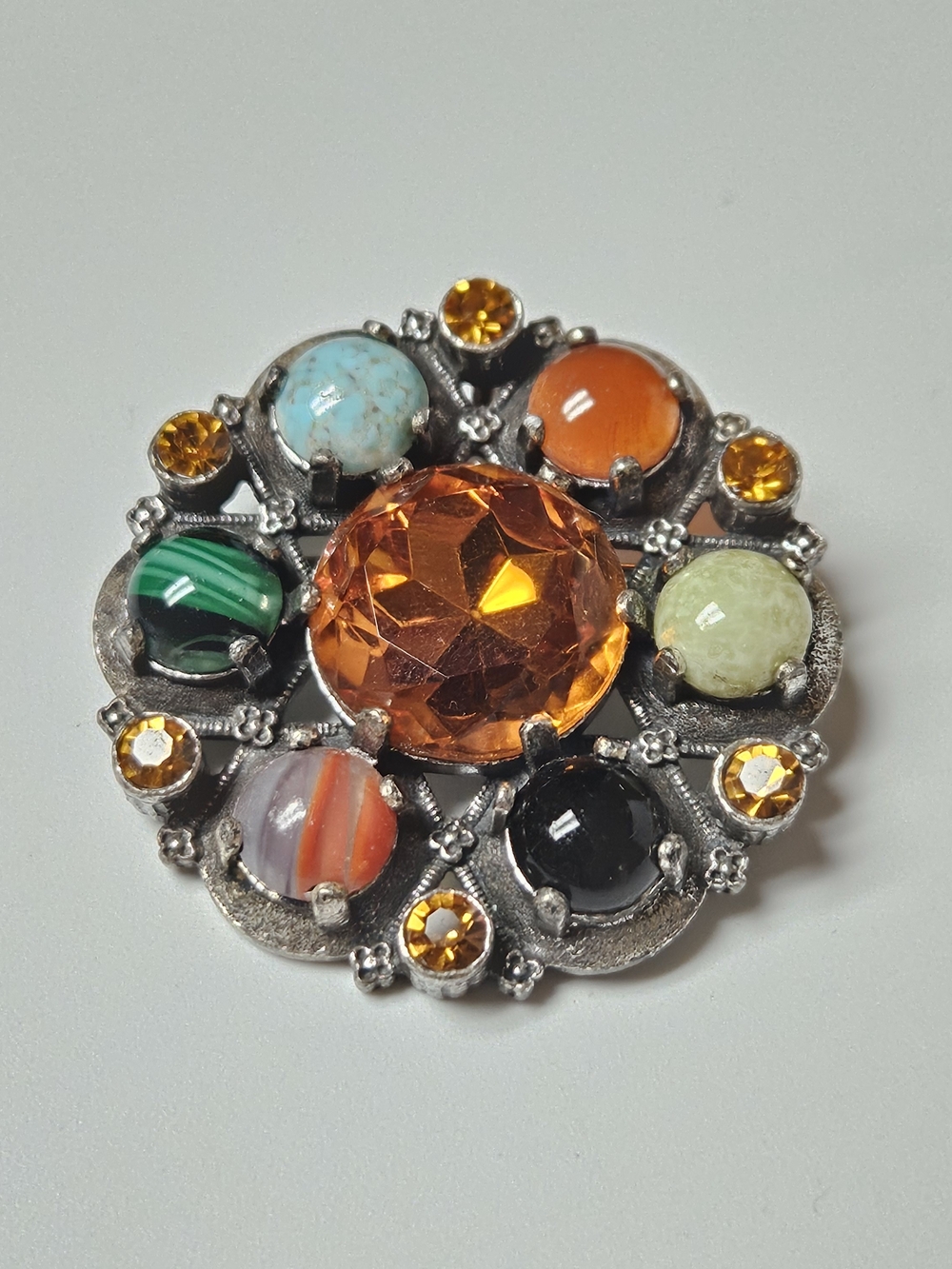 Miracle Multicolor Cabochon and Amber Crystal Brooch